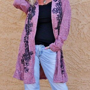 VOCAL PLUS SIZE CRYSTAL PINK BURGUNDY TIE DYE DYED CARDIGAN SWEATER 1X 2X 3X USA